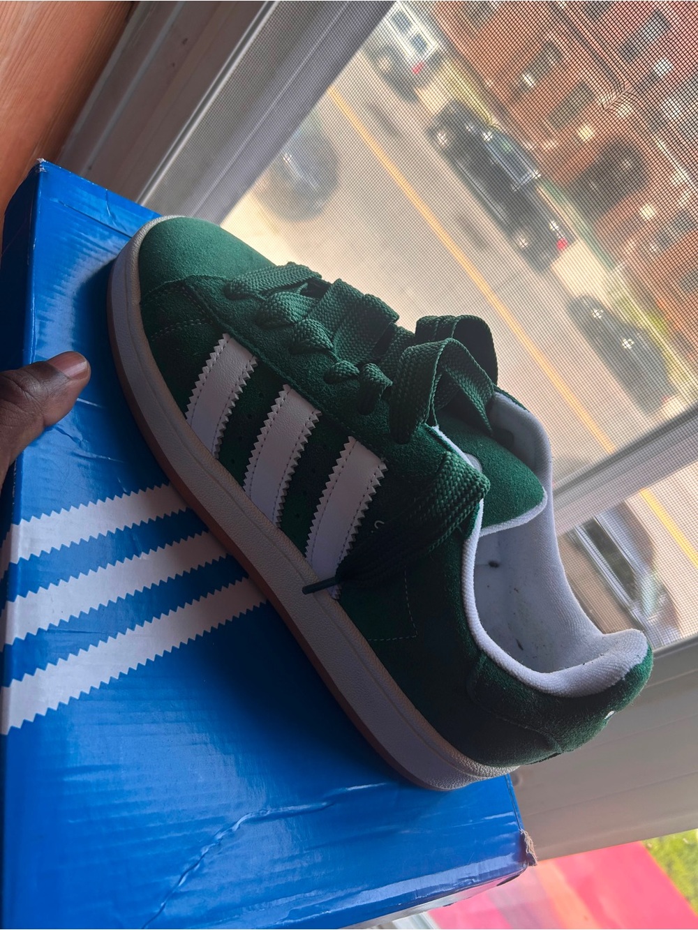 adidas Green Suede Sneakers with White Stripes